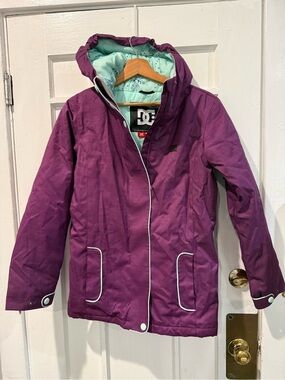 DC Girls' Purple Hooded Raincoat with Mint Lining